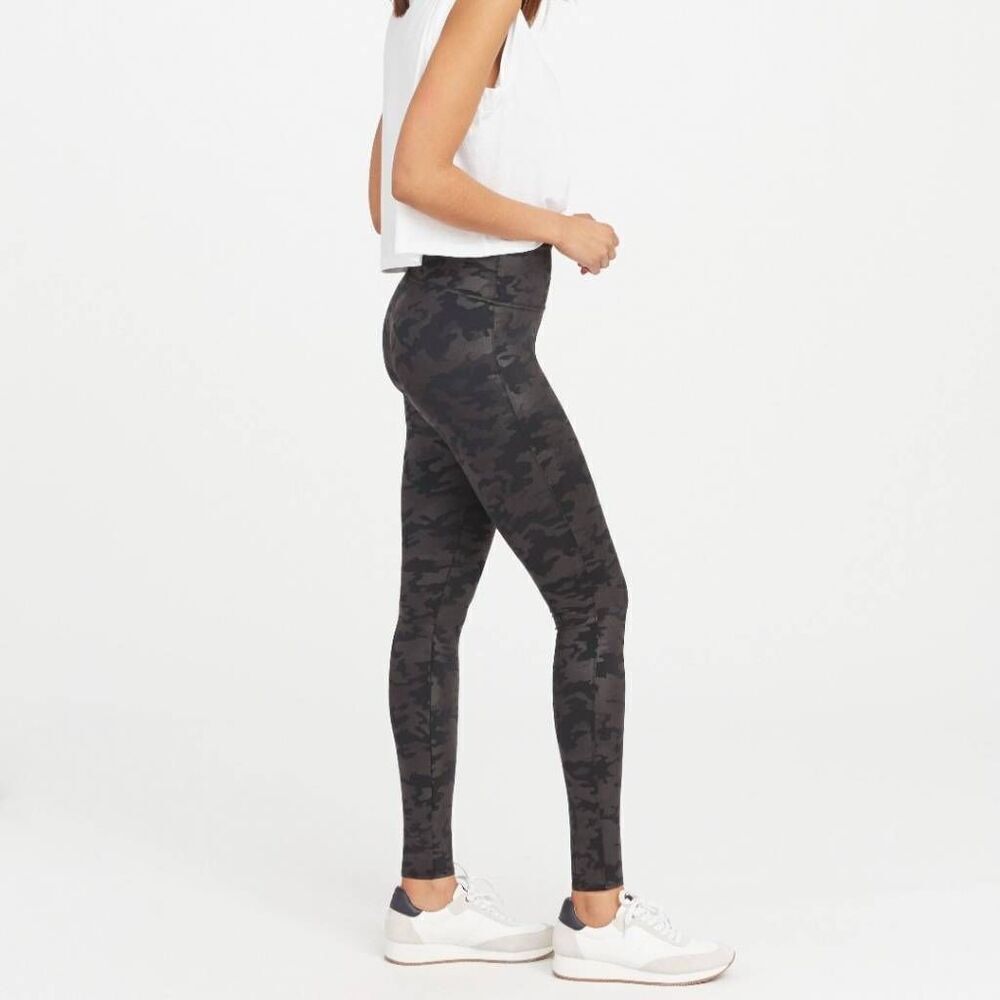 Spanx Faux Leather Black Camo Leggings